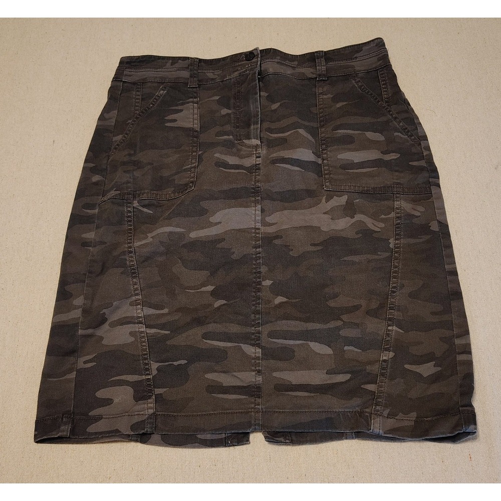 Ann Taylor LOFT Camo Pencil Skirt Gray Green Utility Twill Size 6